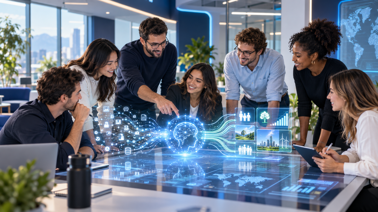 Equipo multidisciplinar colaborando en un entorno de trabajo